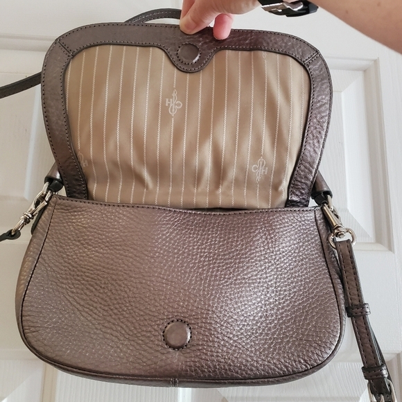 Cole Haan Metallic Gunmetal Pebbled Leather Shoulder Bag/ crossbody - Picture 4 of 16